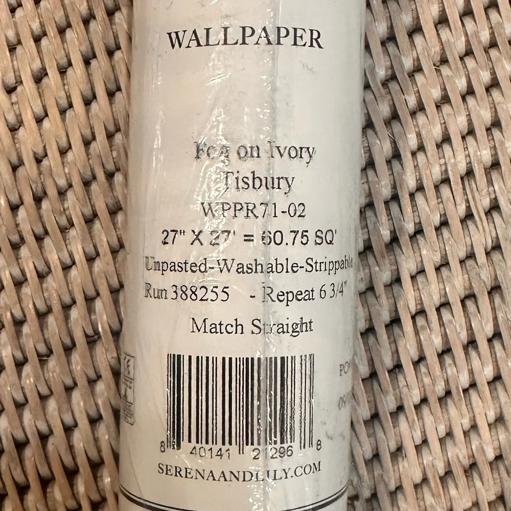 Serena & Lily Tisbury Wallpaper – Fog on Ivory – 2 Rolls – New